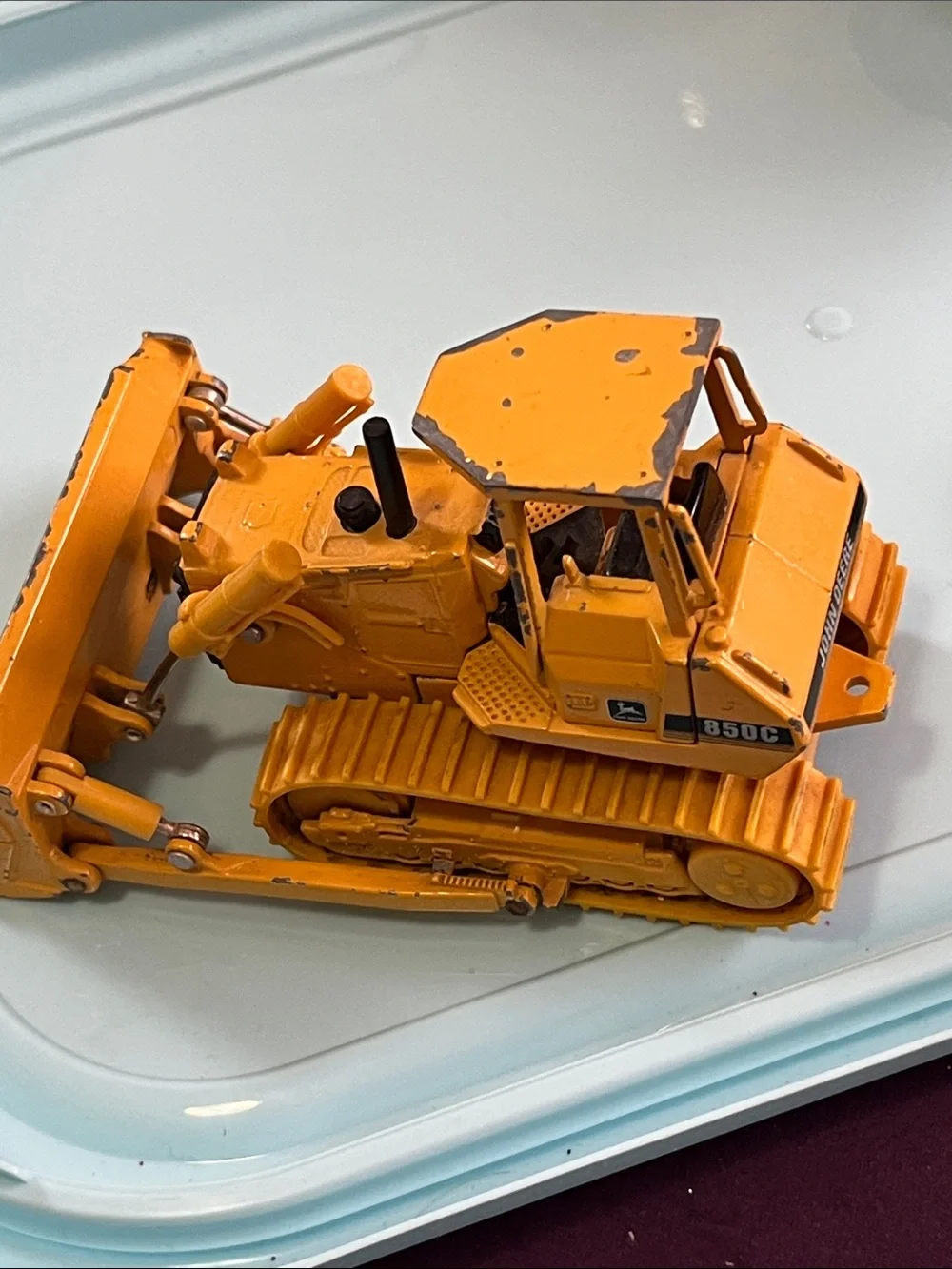 John Deere Yellow Metal Crawler Bulldozer Toy with Black Accents